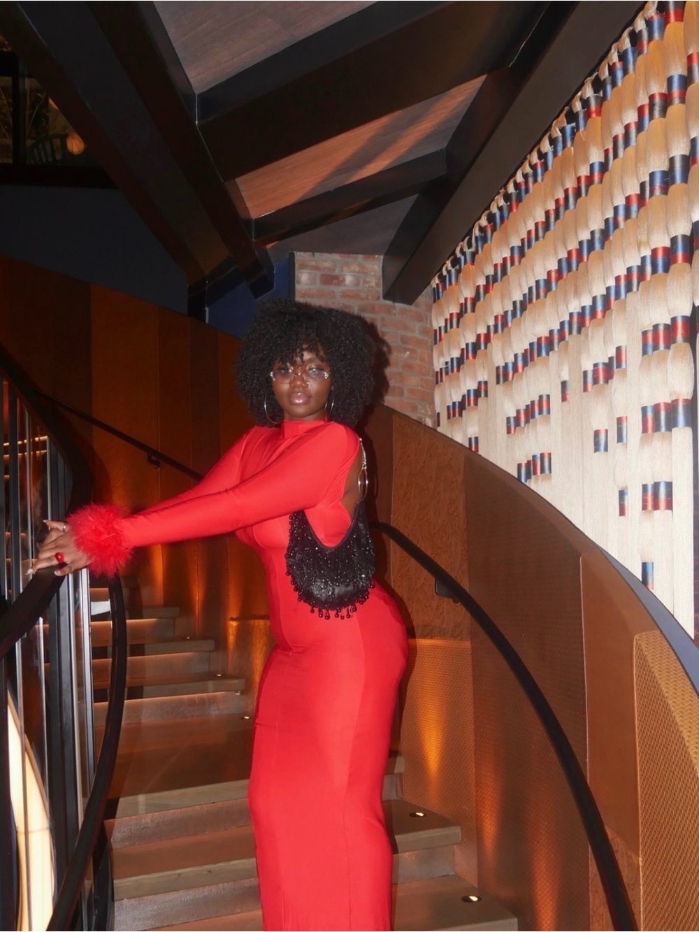 💋💋Red Hot Open-Back Maxi Dress with Faux Fur Cuffs 💋💋